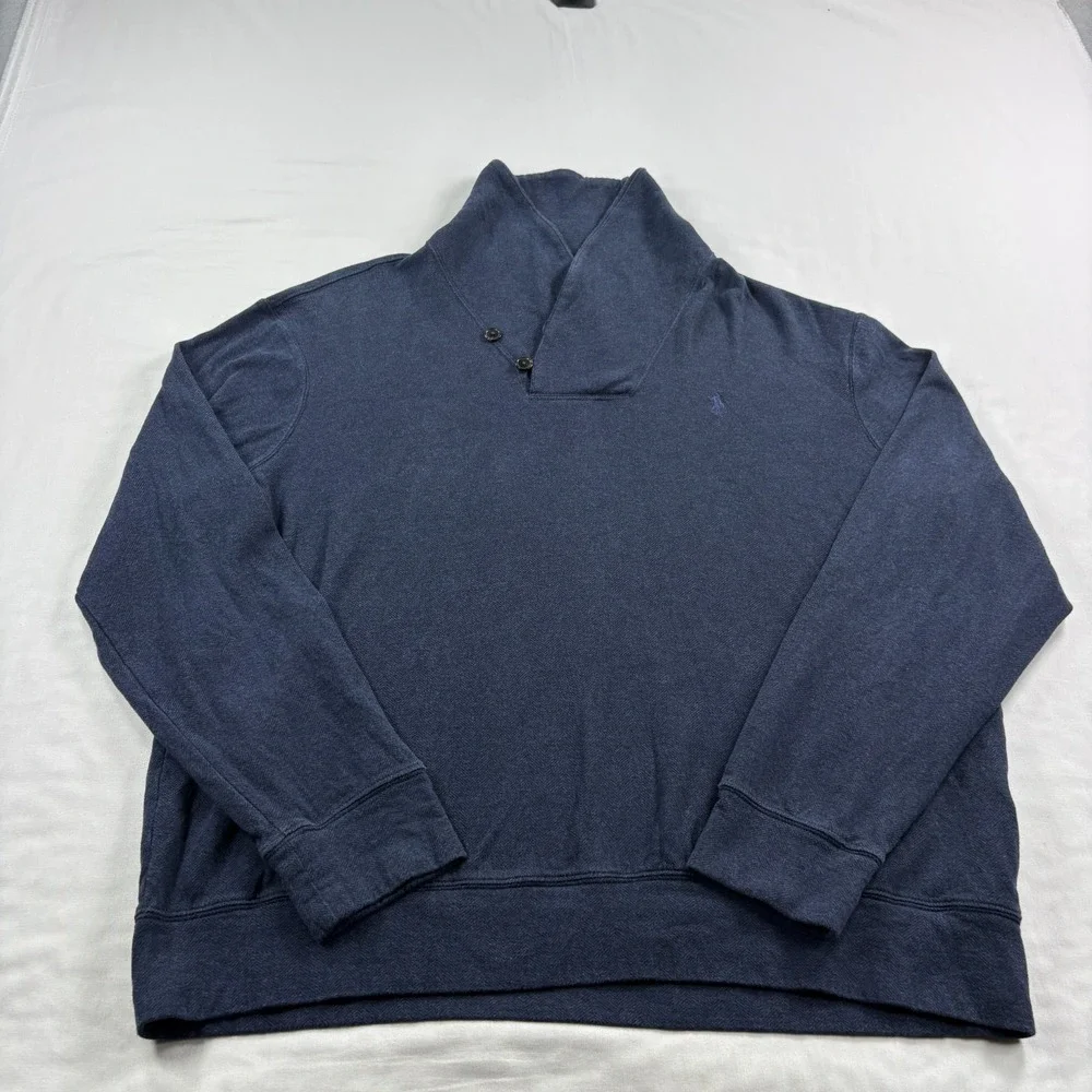 Polo Ralph Lauren Sweater Mens XL Blue Herringbone Shawl Collar Pullover Preppy